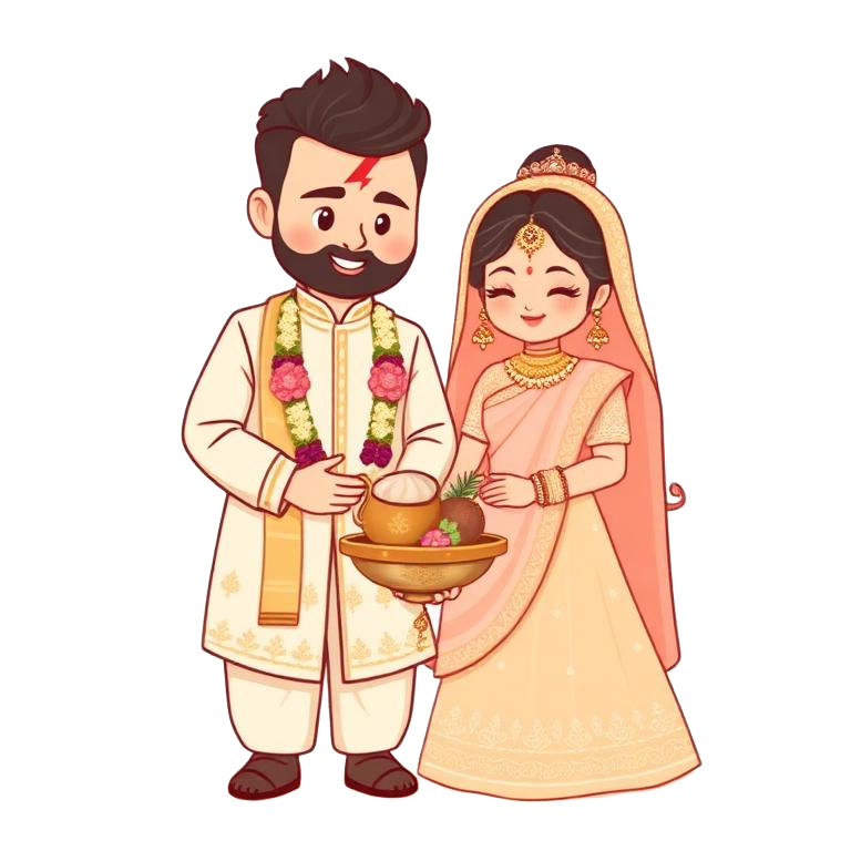 Illustration of the couple at the Sagan ceremony